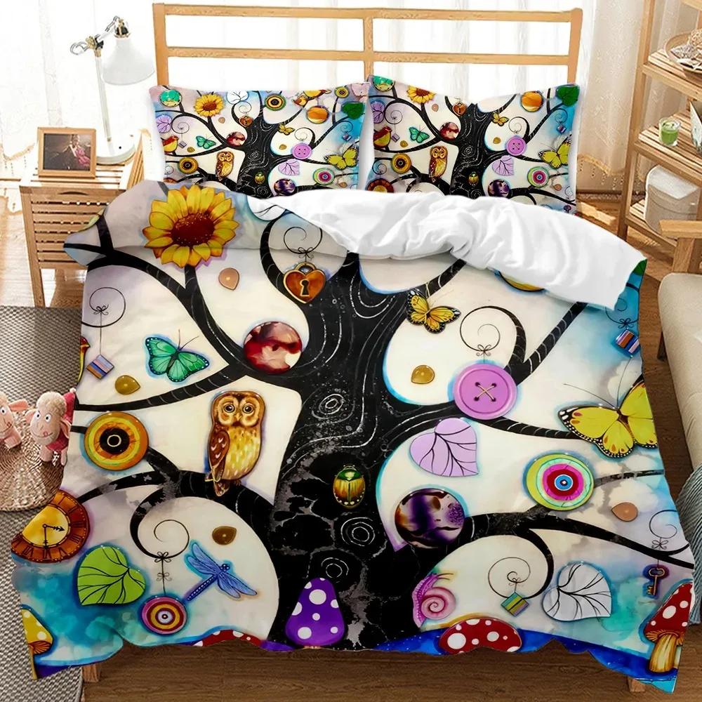 Nature Duvet Cover Digital Psychedelic Tree of Life with Turning Gothic Background Mystery Display King Polyester Bedding Set
