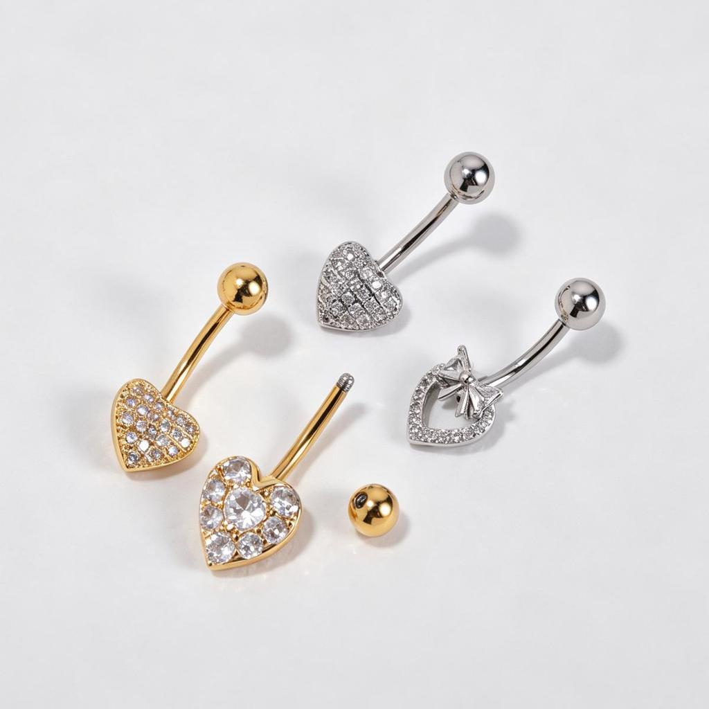 Heart-Shaped Zirconia Belly Button Ring: Fashionable Stainless Steel Copper Navel Piercing Jewelry