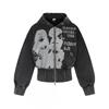 American Vintage Washed Hooded Sweatshirt Short Punk Street Rock Hoodie Teens