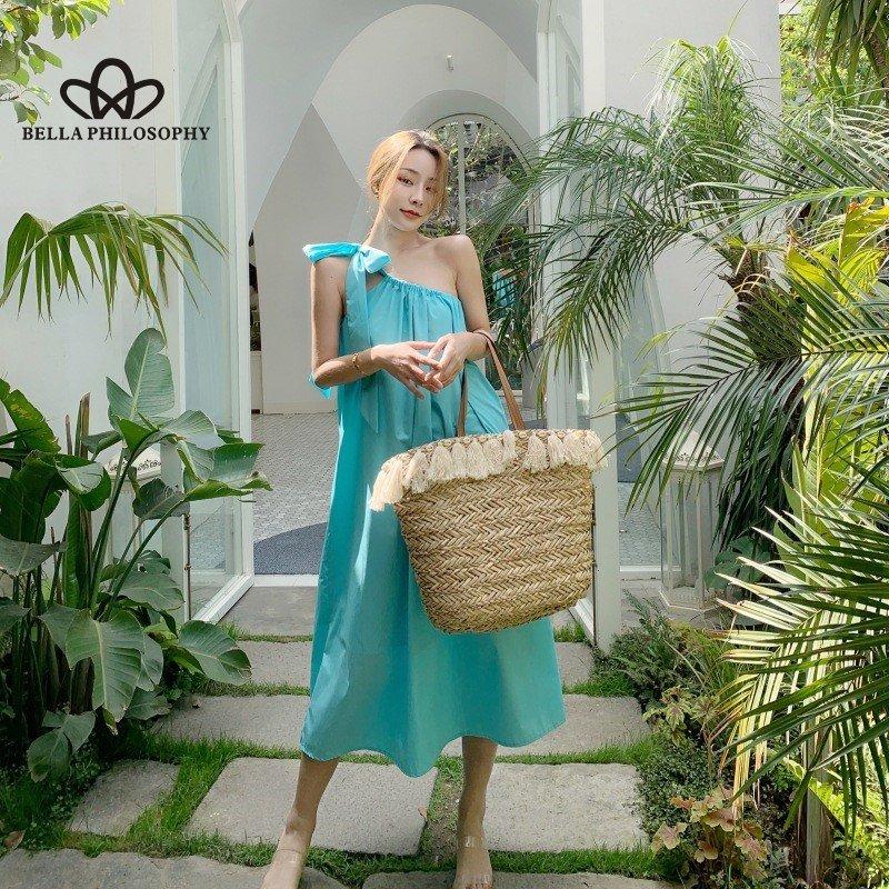 Cestovní oblečení Plážové šaty Super víla Temperament Popruh Jednobarevné Dlouhé prázdninové šaty k moři pro ženu