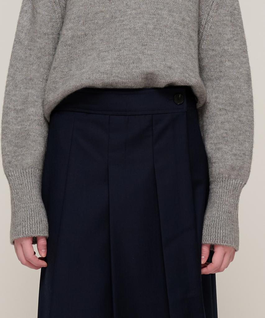 Cargo Bros For Woman Preppy Pleated Wrap Midi Skirt (Navy)