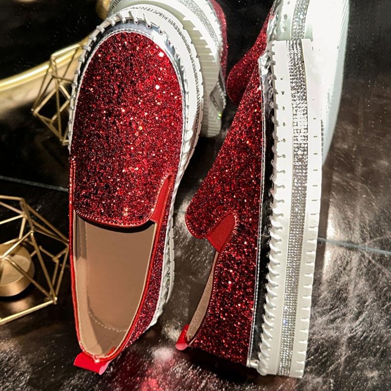 Women Flats Luxury Bling Rhinestone Sewing Platform Loafers Ladies Fashion Comfort Thick Sole Slip On Casual Shoes Zapatos Mujer