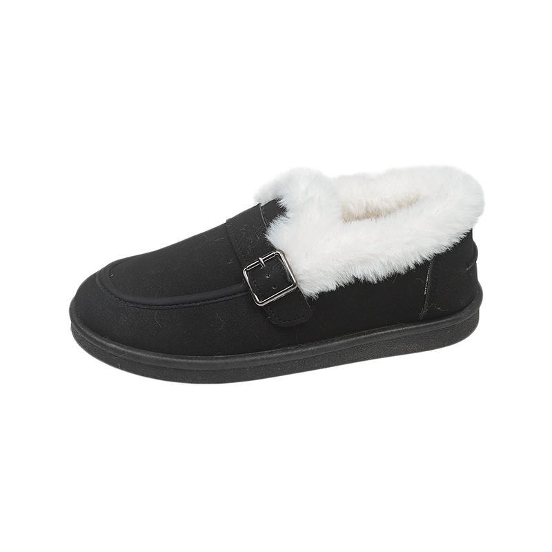 Large Size Cotton Shoes Winter New Round Toe Deep Mouth Suede Metal Buckle Soft Sole Anti-slip Wear-resistant Flats