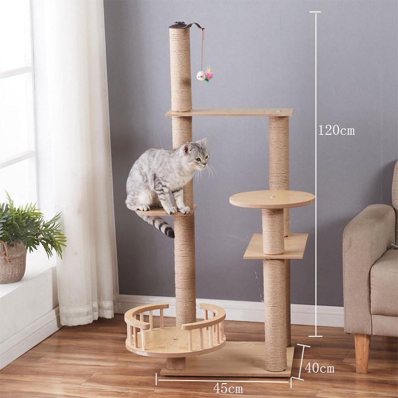 Solid Wood Sisal Cat Tree with Space Capsule and Scratch Board