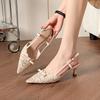 Bow Embroidered Lace High Heels Pointed Tip Thin Heel Not Tired Feet Thin Hollow Sandals Women's Summer High Sense