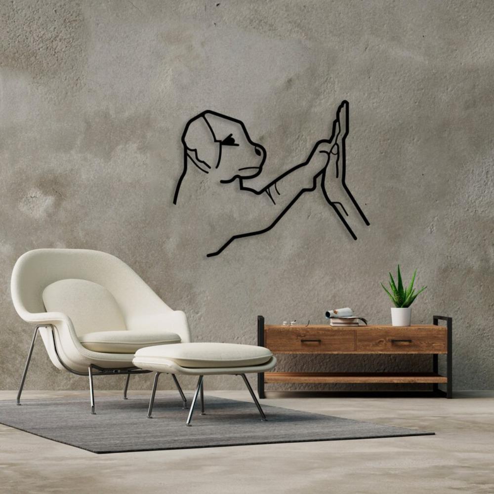 Minimalist Metal Wall Art Dog & Human Geometric Line Decor