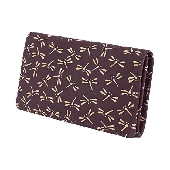 Indenya Card Case, Large Capacity, Deer Leather, Purple with White Lacquer Dragonfly Pattern, 2501-16-008