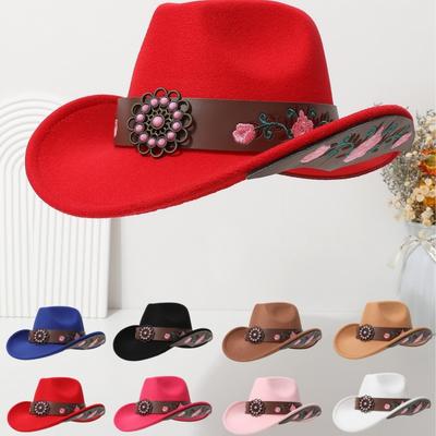 Ethnic Style Suede Cowboy Hat for Men and Women, Western Wide-brimmed Fedora
