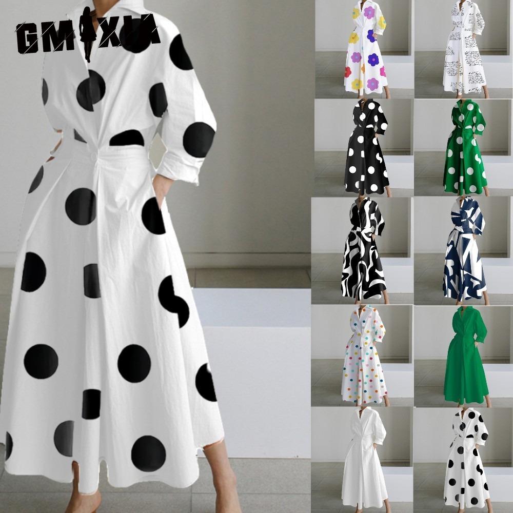 

GMXIA Women s Fashion Spring Autumn Long Sleeve POLO-Neck Casual Dresses XXXL