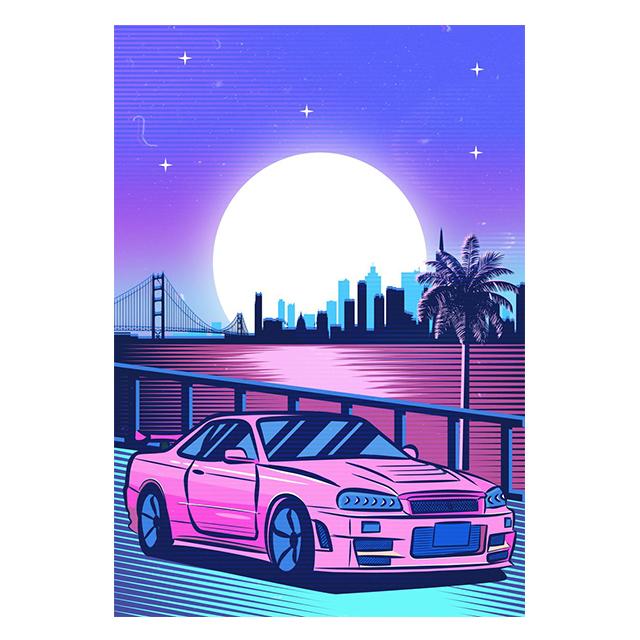 Cartoon Neon Retro Jdm Sports Racing Car Print Poster Canvas Painting Modern Wall Art Picture For Living Room Bedroom Home Decor