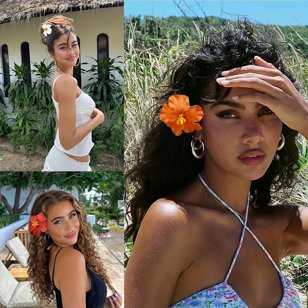 1pc Hibiscus Flower Hair Clip - Hawaiian Style Tropical Floral Hair Accessories for Women, Dance Party & Vacation Hair Clips, Durable Hairpin