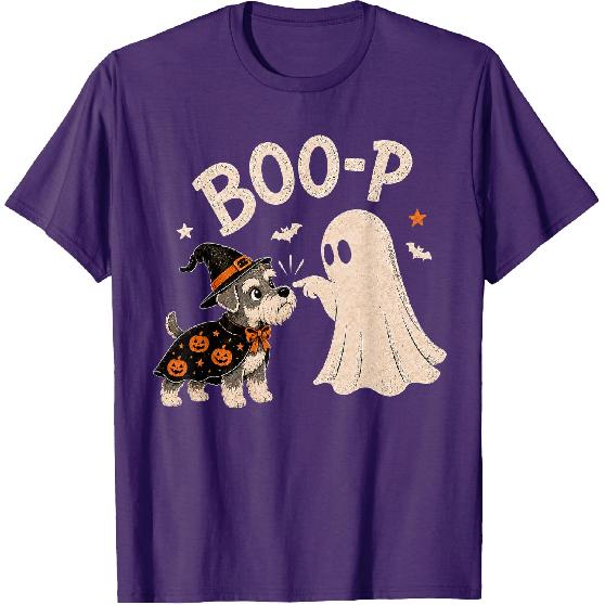Miniature Schnauzer Boo Boo-p Ghost Nose Boop Halloween Dog T-Shirt