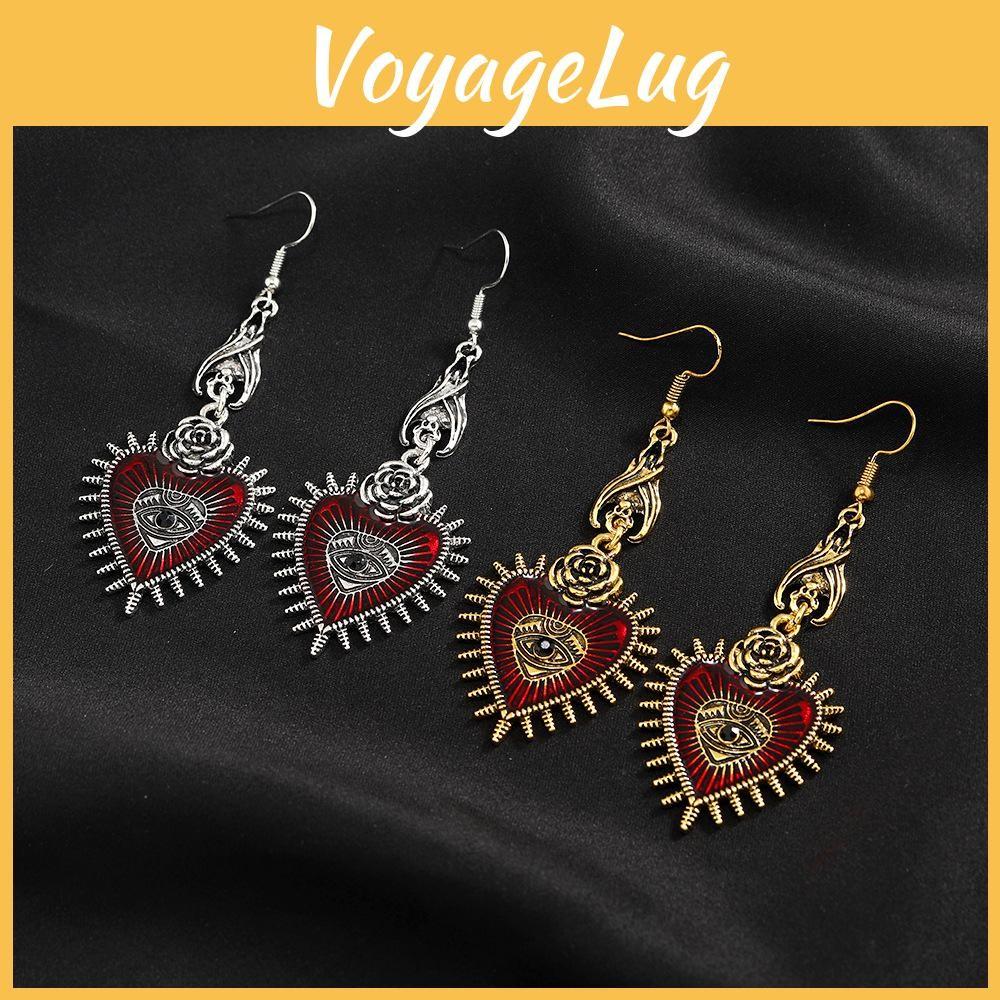 Heart Gothic Retro Earrings With Bloodshot Eye And Bat Motif For Punk Fashion Enthusiasts
