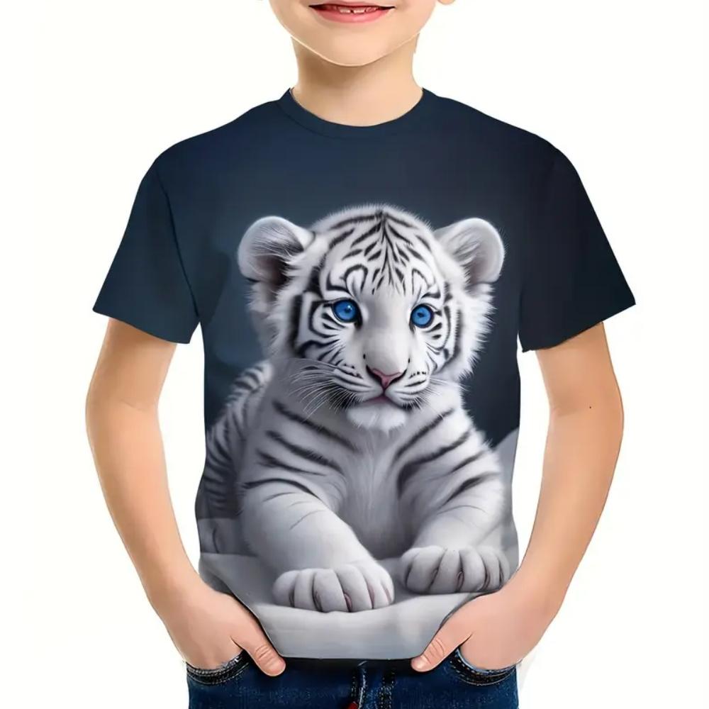 T-Shirts for Boys Cute Cartoon Tiger 3D Print Short Sleeves Graphic T Shirts Fun Children's Clothing Sporting Style Boys Clothes