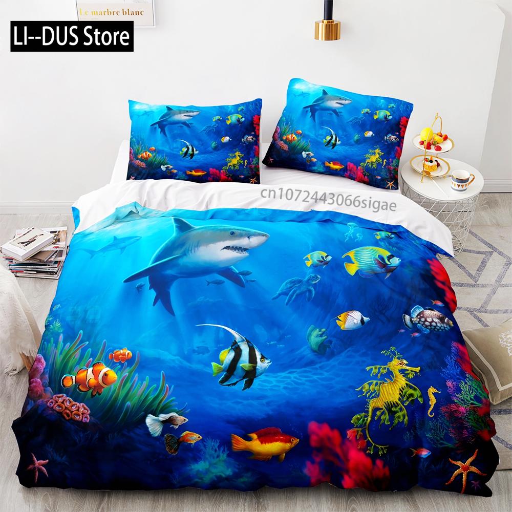 Shark Bedding Set Single Twin Full Queen King Size Ocean Overlord Bed Set Aldult Kid Bedroom Duvetcover Sets 3D Anime 035
