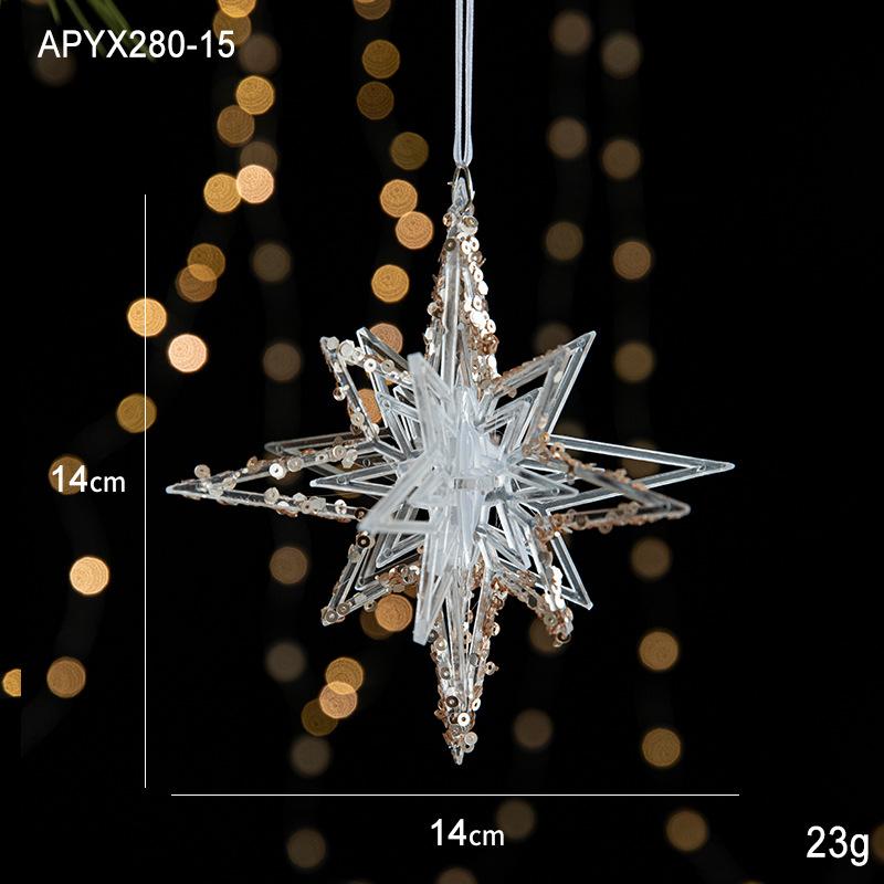 New Christmas Decoration Glitter Acrylic Ornament Transparent Snowflake Pendant for Xmas Tree Scene Decor Happy New Yeart