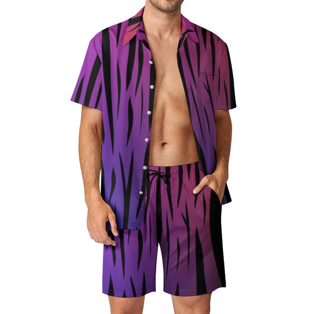 Ameerika Suvine Tiiger Leopard Triibuline 3D Prinditud Meeste Särgi Komplekt Lühikeste Varrukatega Särk Üle suurusega Rannapüksid Tänavariietus Havai ülikond