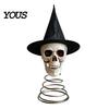 Black Pointed Hat Skull Halloween Witch Tree Topper, Gothic Skeleton Figurine for Dark Aesthetic Topper Party Decor, Spooky Festive Home Ornament,