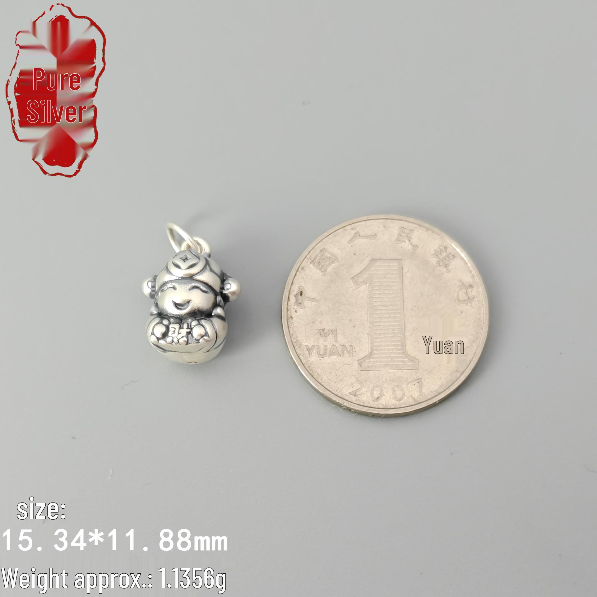 999 Sterling Silver 3D Retro God of Wealth Pendant with Braided Red Rope for Wealth Attraction 999 Sterling Silver: Price Per Piece
