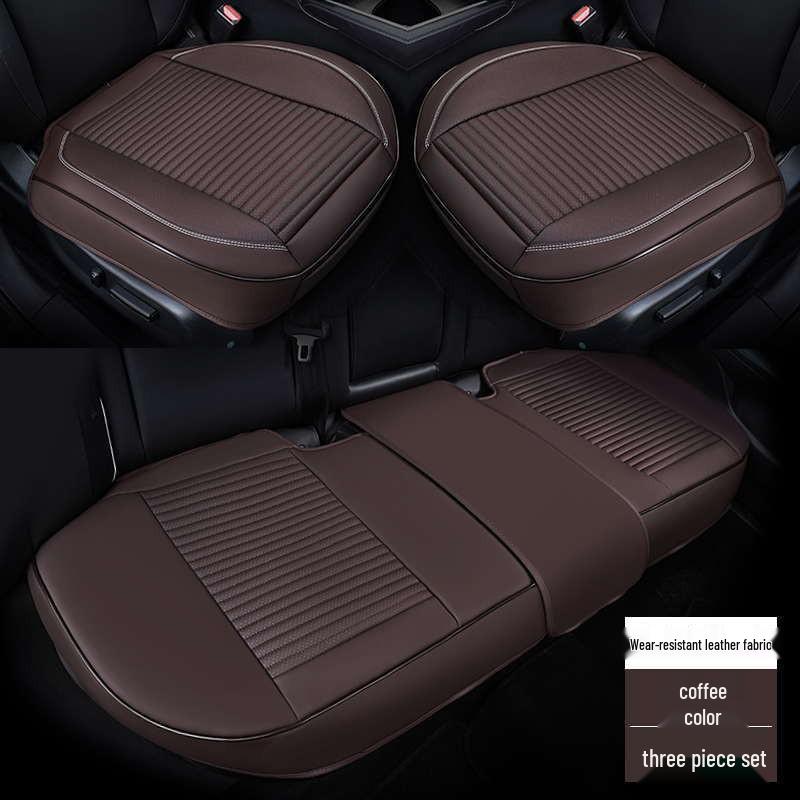 Universal Full Leather Car Seat Cushion Set - Four Seasons Breathable, Three-Piece, Cool and Durable