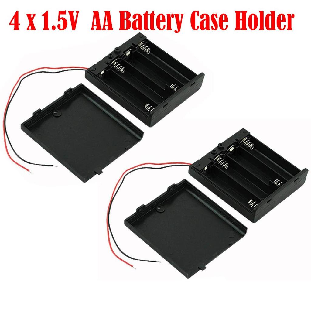 2Pcs On/Off Switch 4 x 1.5V AA Battery Case Holder Leads Black with Cap
