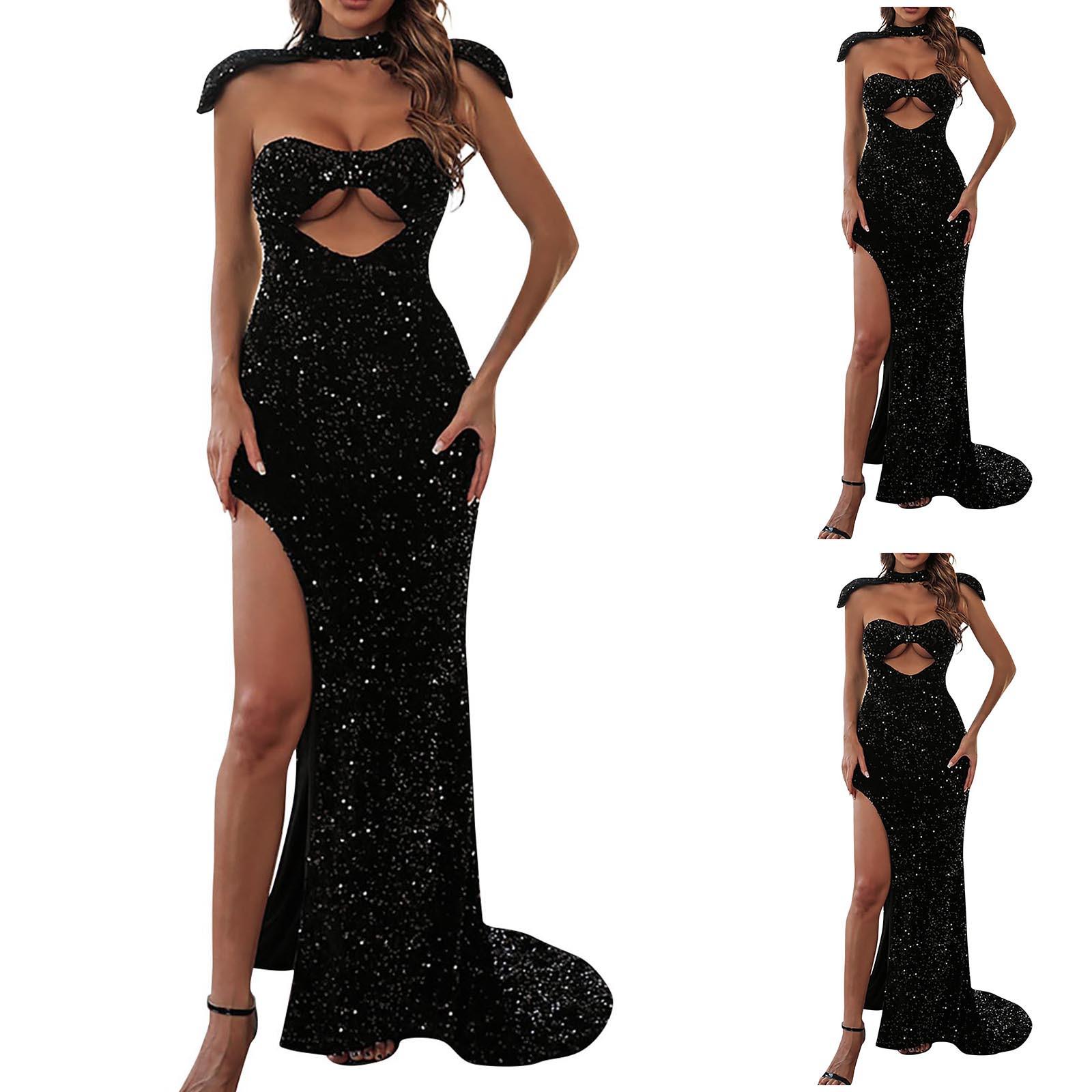 

Women s Fashion Solid Color Sexy Sequin Sheath Party Evening Dress