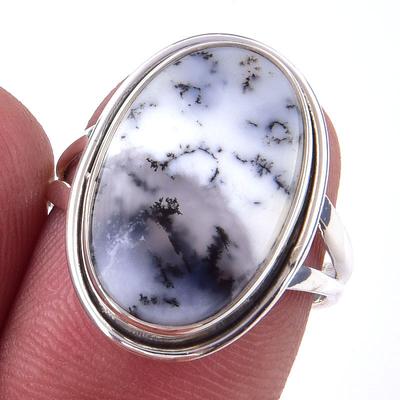 Natural Dendrite Opal Gemstone Handmade 925 Solid Sterling Silver Ring S.7 M3y14
