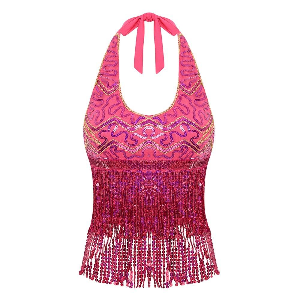 Tassel Belly Dance Bra Shiny Stage Performance Top Charming Latin Dance Top Nightclub