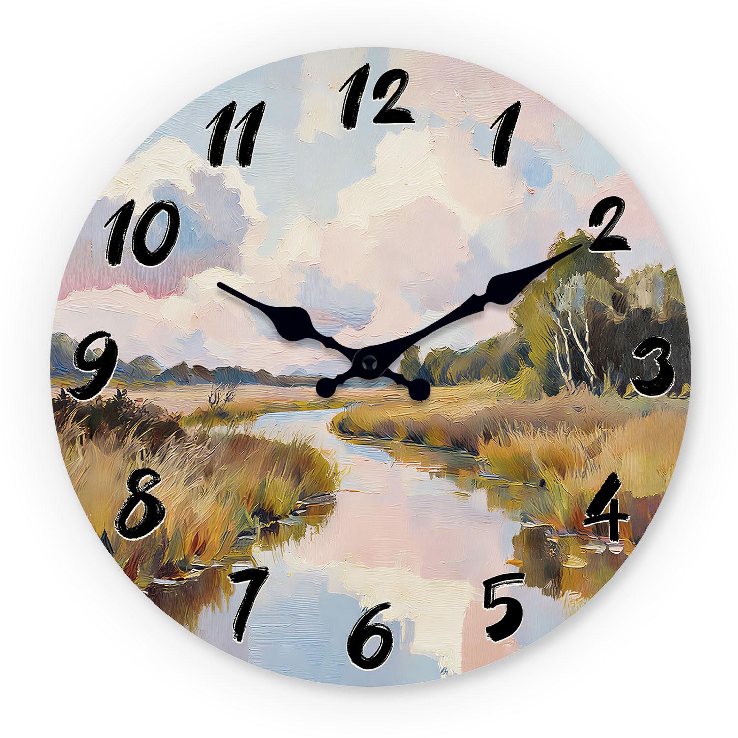 Impressionist High-Quality Landscape High-Quality Wooden High-Quality Wall High-Quality Clock, 10-16Inch High-Quality Silent High-Quality Wall (as the picture,10Inch)