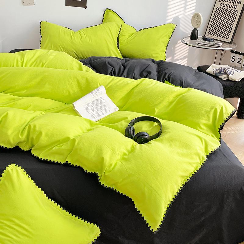 Solid Color Soft Duvet Cover Set Skin Friendly Washable Cotton Queen Bedding Set with Comforter Cover Bed Sheet and Pillowcases