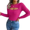 New Autumn and Winter Women's Fashion Hollow Out Fried Dough Twists Long Sleeve Sweater Round Neck Solid Fit Women's Wear