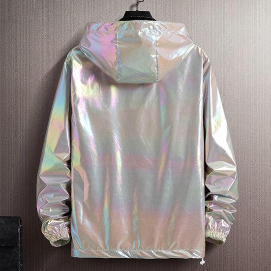 Spring Autumn Bright Colorful Sunscreen Jacket Men Hooded Long Sleeve Pockets Jacket Zipper Placket Men Coat Streetwear