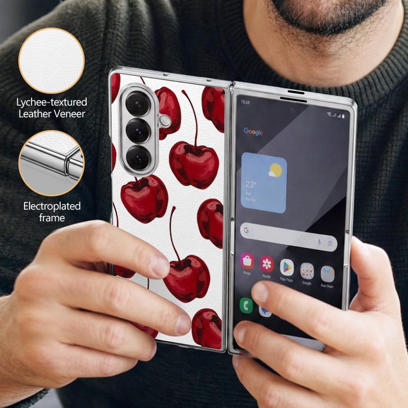 Cherry Fruits Print Case For Samsung Z Fold 8 Ultra 7 6 5 Luxury Plating Leather Skin Hard Phone Cover For Galaxy Z Fold8 Fold7 Fold6