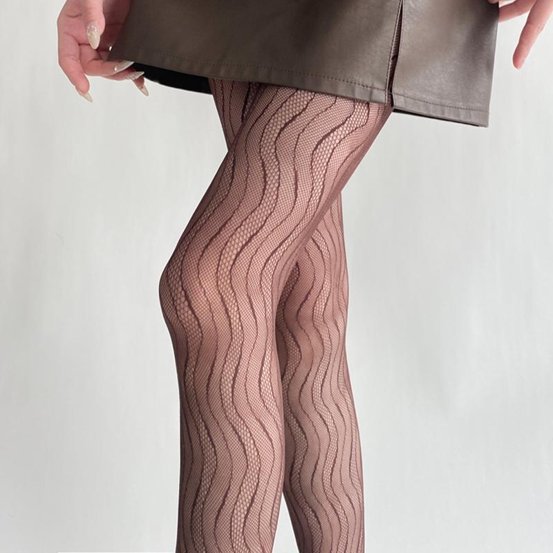 Women's Tights Elegant Sexy Wave Bottoming Stockings Ladies Hollow Out Lace Pantyhose Breathable Sheer Female Long Stockings