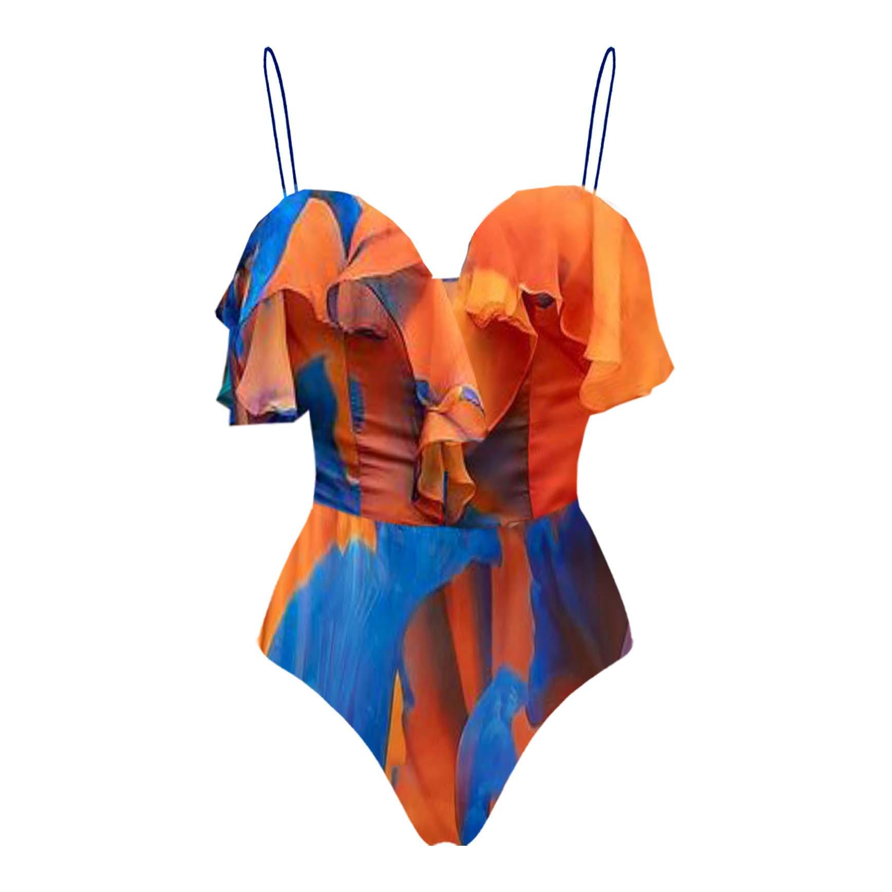 European and American swimwear, ruffled one-piece swimsuit, beach vacation set, women s swimsuit S