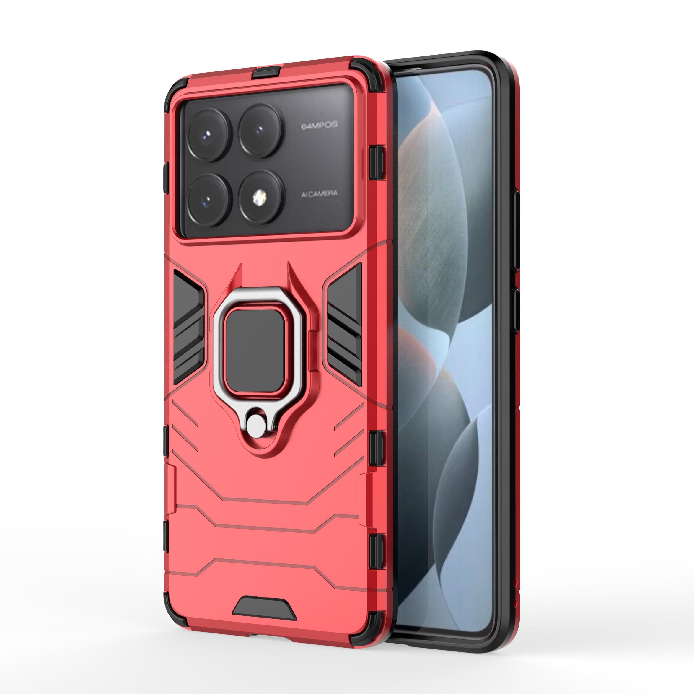 

For Xiaomi Redmi K70E 5G/Poco X6 Pro 5G Phone Case PC+TPU Cover Rotation Ring Holder Kickstand Red
