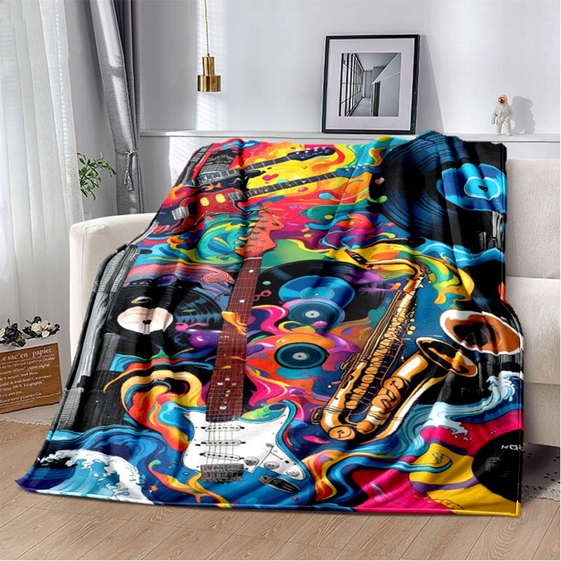 

Colorful Graffiti Violin Print Flannel Blanket, Abstract Music Note Throw Blanket 80cm x 120cm