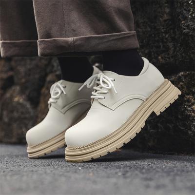 Fashion Casual Derby Men's Leather Shoes Fashionable Minimalist Design Style Daily Office Outdoor Business Party Thick Soled Shoes White