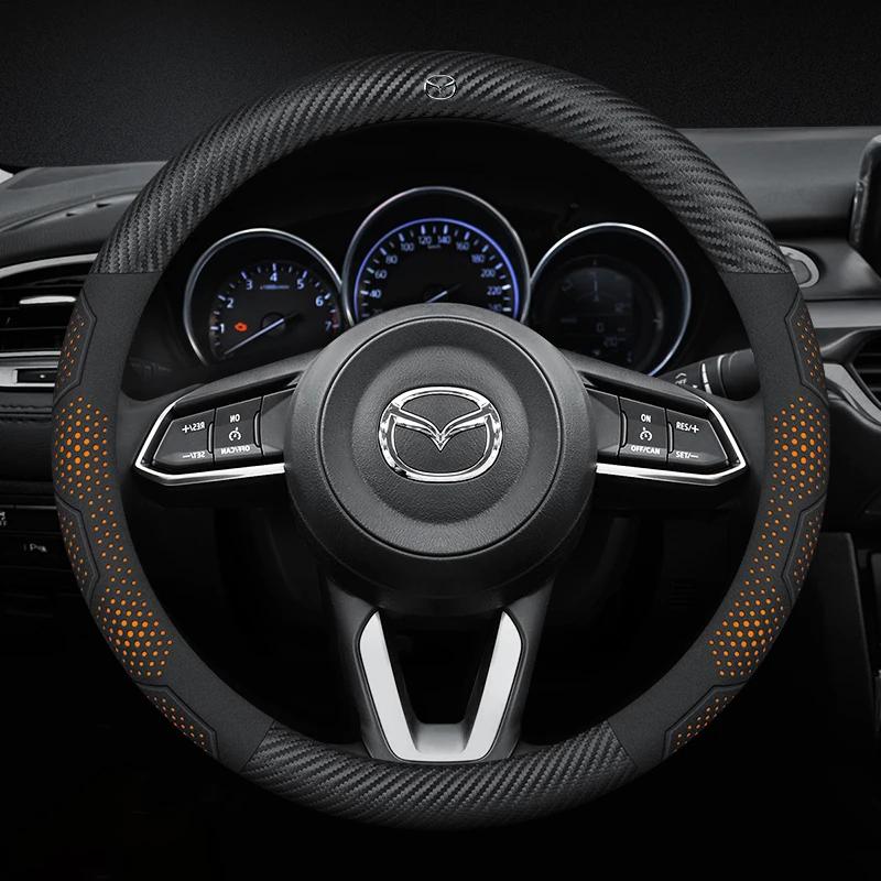 2025 Hot Carbon Fiber Suede Car Steering Wheel Cover For Mazda 3 5 6 SKYACTIV Axela Atenza CX30 CX5 CX8 CX9 MX5 RX8 RX7 BT50 Acc