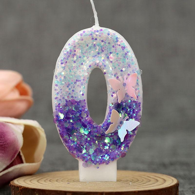 3D Sequin White and Purple Birthday Candles Extended 0-9 Numbers Cake Decoration Candle for Wedding Celebration Party