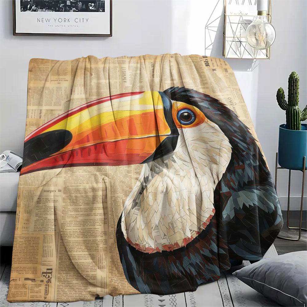 1Pc Stickerbird Print Flannel Blanket, High quality Comfortable for All Seasons, Home Decor, Warmth and Comfort, Perfect for Christmas Gifts