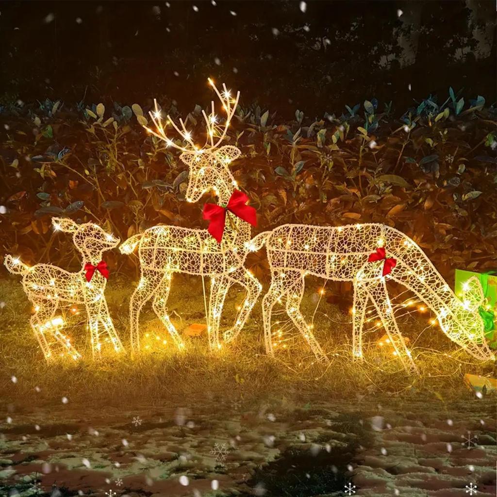 2D Leuchtendes Rentier Outdoor Weihnachten Eisen Festliche Ausstellungsdekoration Mit Schleife Weihnachtsrentier-Dekoration Für Familie Freunde Zuhause Terrasse