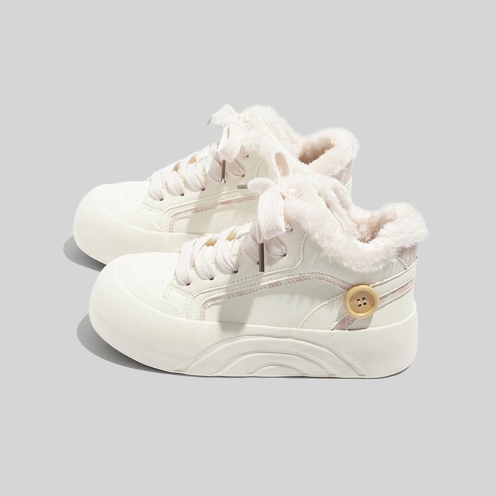 Fleece-lined and Thickened Cotton-padded High-top Sneakers Are Fashionable Versatile Casual and Warm