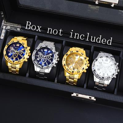 4 Stück/Set Stilvolle Persönlichkeit Herrenuhr-Set Feine Legierung Großes Zifferblatt Quarzwerk Herren-Quarzuhr Das ideale Geschenk