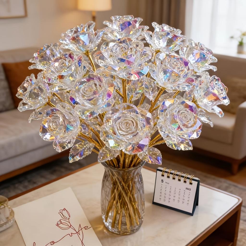 Sparkling Eternal Crystal Roses, Artificial Crystal Flowers, Realistic Rose Bouquet