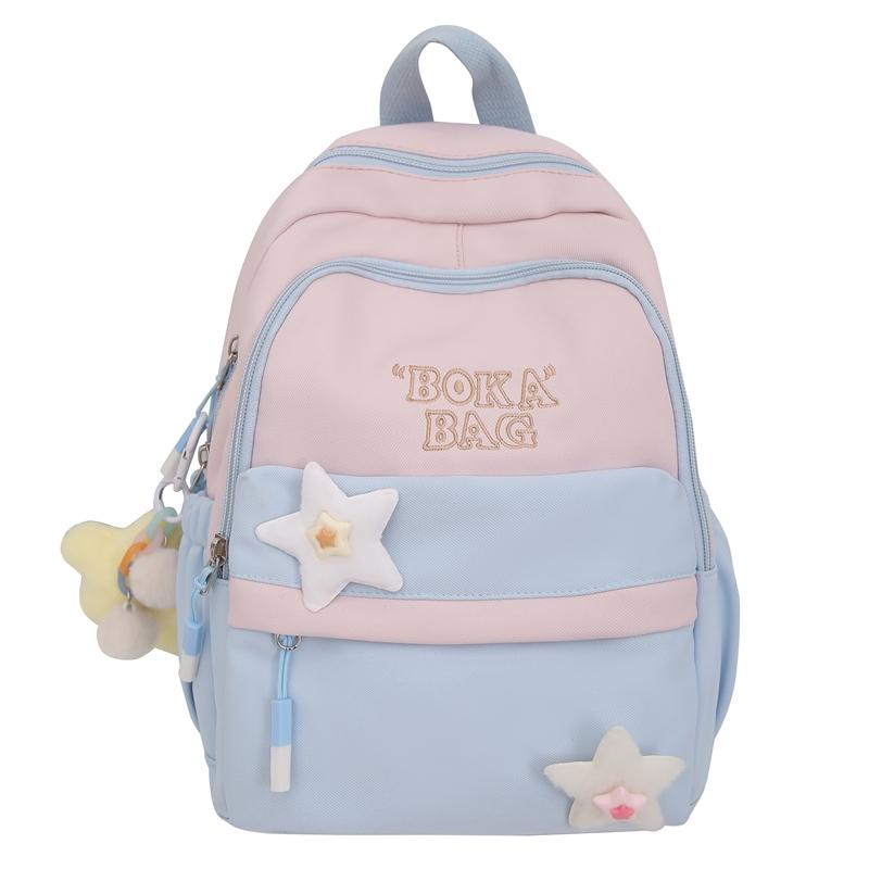 

Женский школьный рюкзак для младших классов средней школы с цветными блоками, легкий дорожный рюкзак Small синий