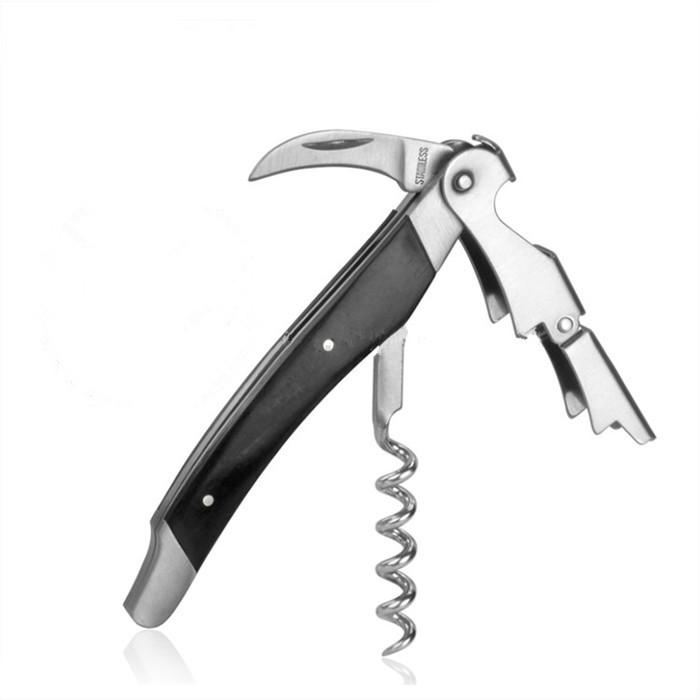 WS204 Double Hinged Black Wood Handle Multi Function Red Wine Corkscrew чёрный