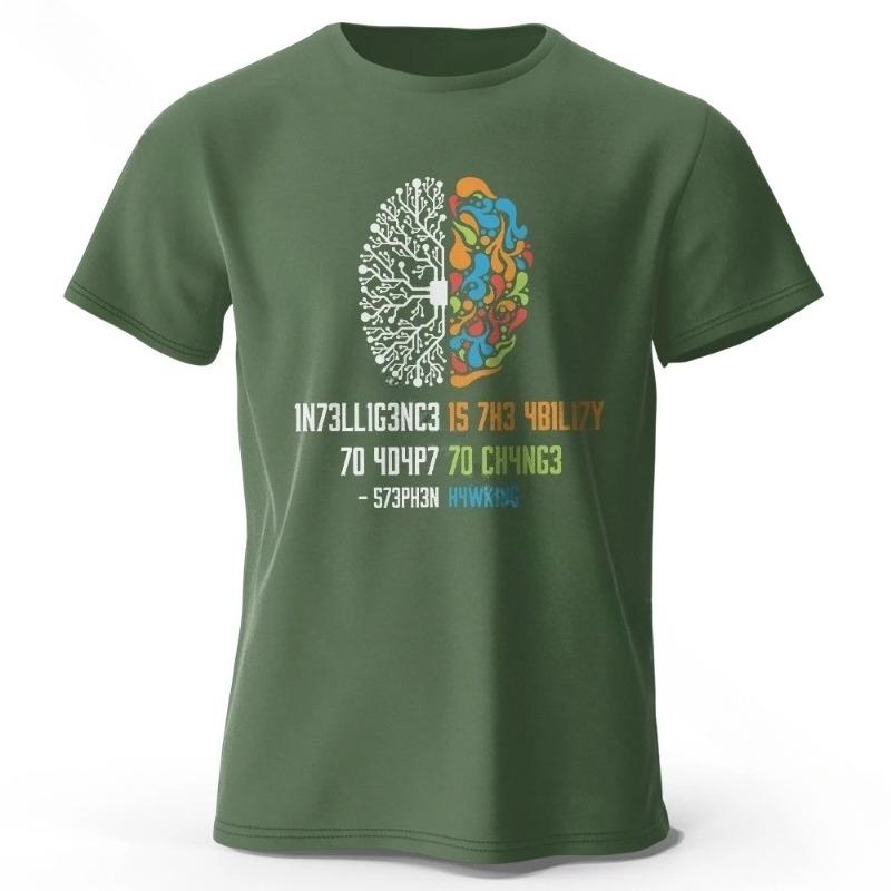 Funny Brain Power Printed 100 Cotton TShirt Soft  Breathable Casual Tops Round Neck Short Sleeve fashion Unisex Quirky Style