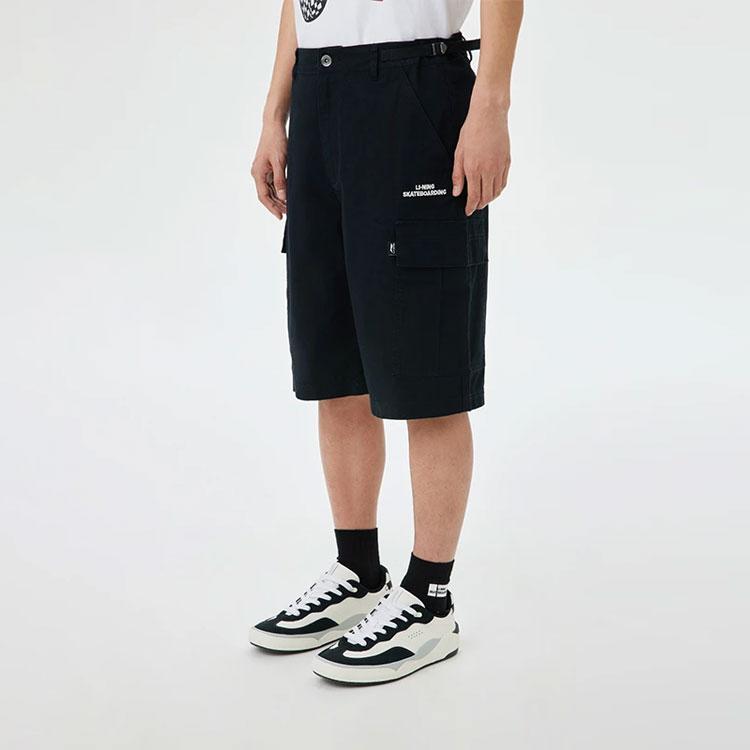Li Ning Golden Era Solid Color Casual Shorts Men Shorts Black AKST043-1