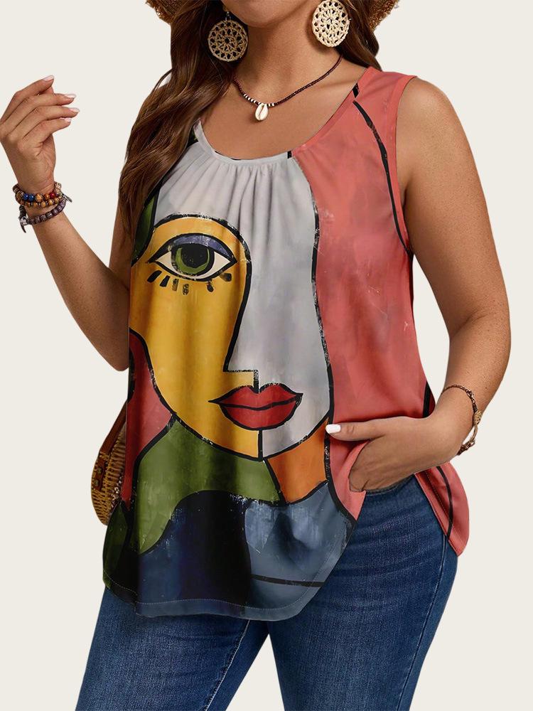 2025 Trendiges Ärmelloses Top mit Denim-Print für Damen in Übergröße - Europäische & Amerikanische Sommer Mode